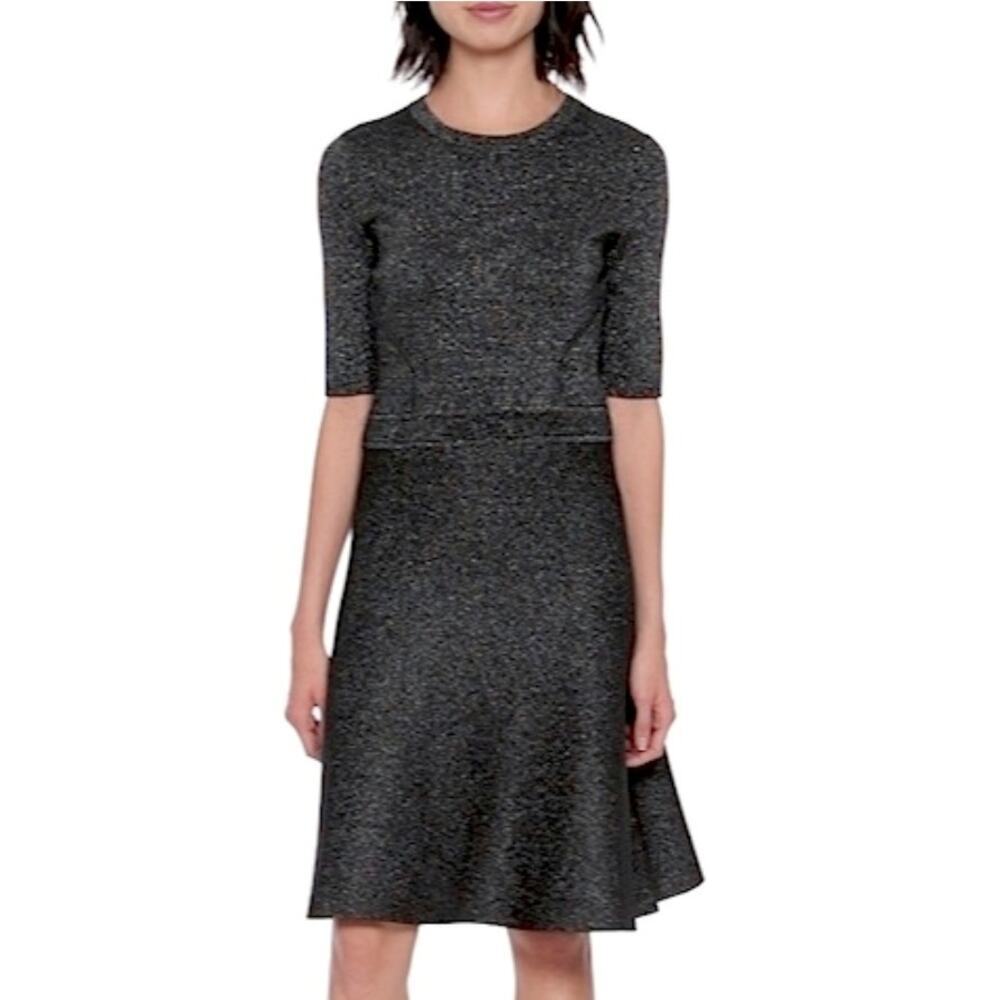 Banana Republic Metallic Fit & Flare Sweater Dress Sz S Tall Navy Blue‎ Copper